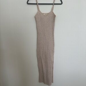 Beige Ribbed Knit Dress
